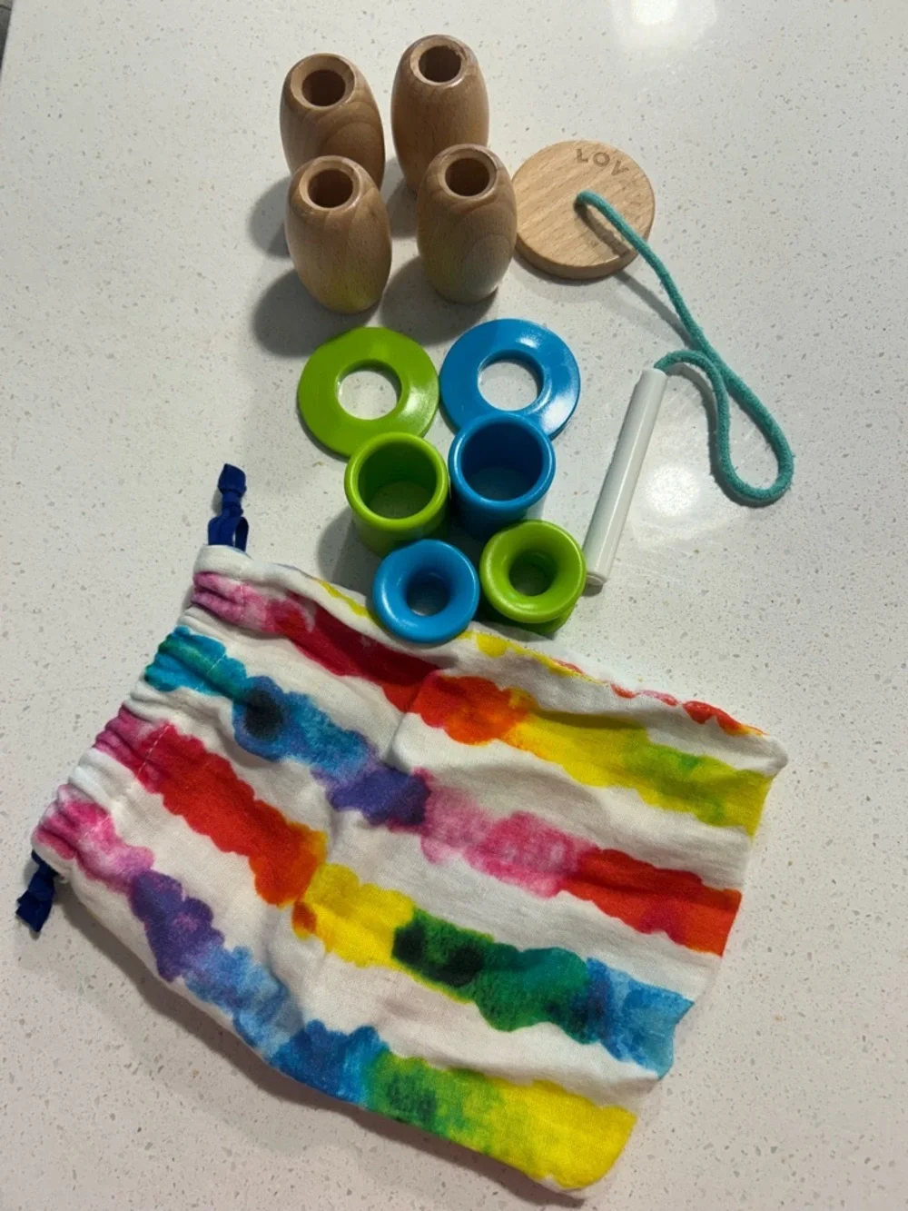 Lovevery Threadable Bead Kit from the Adventurer Play Kit Months 16, 17, 18